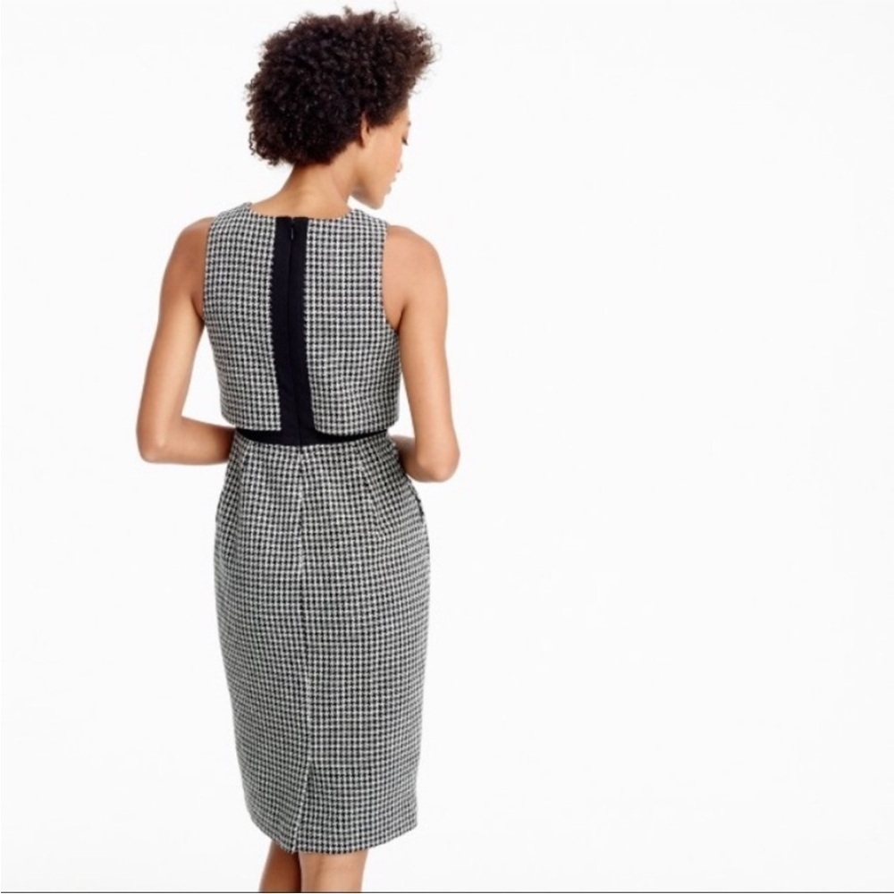 Jcrew Wool Shift Dress Black White Career Office Workwear Career Sleeveless - Picture 2 of 10